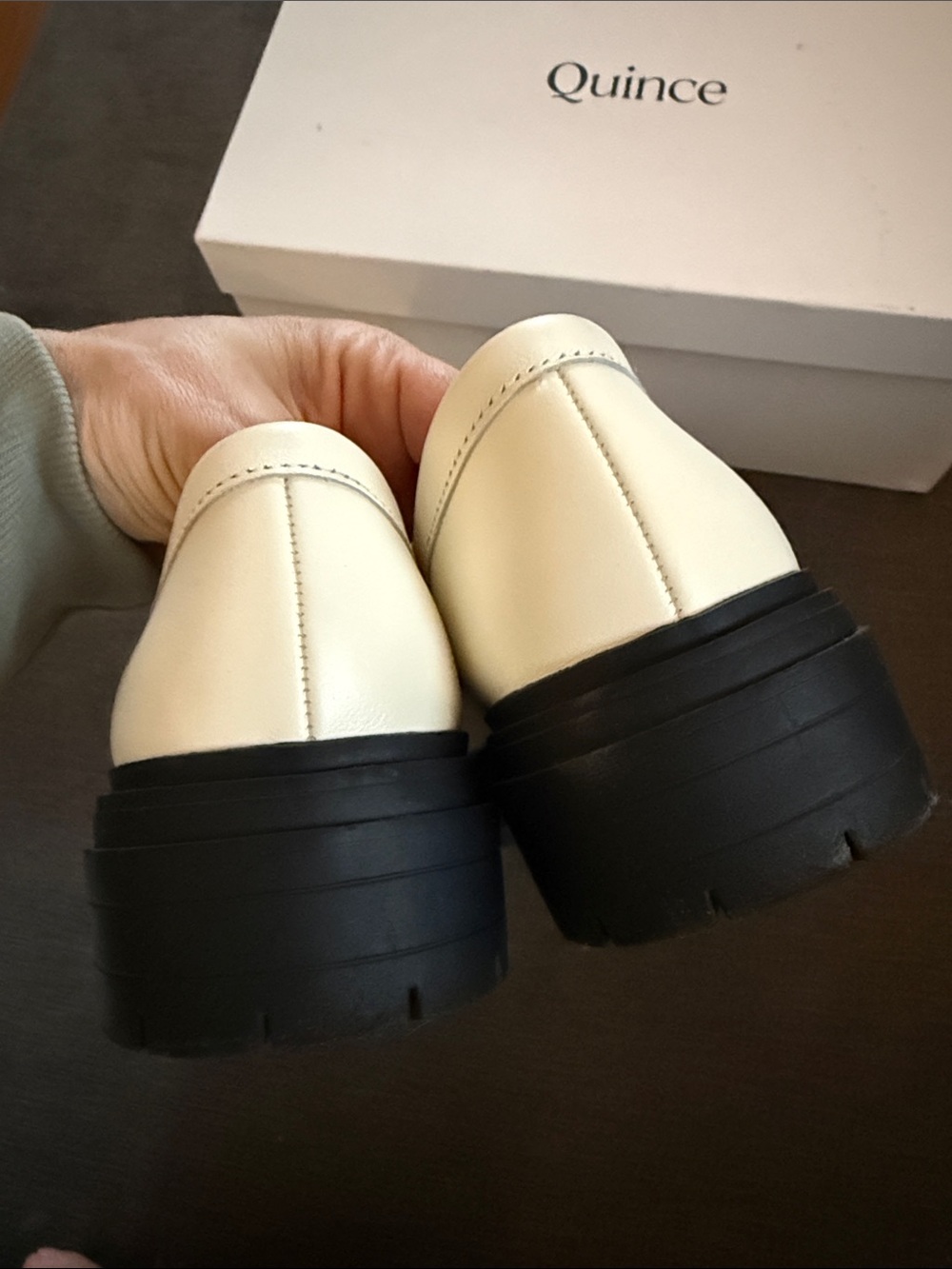 Quince Cream Leather Penny Loafers with Black Lug Sole - Picture 4 of 10
